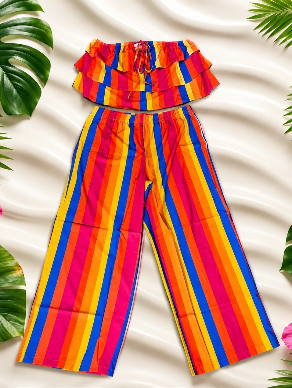 Bright Multi-Stripe Women’s Wide-Leg Jumpsuit Set